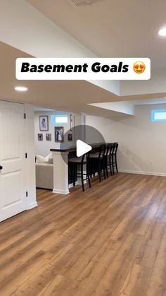 an empty room with hard wood floors and white walls is featured in the video basement goals