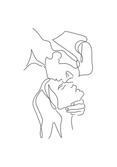 a line drawing of a man holding a woman's head with her hands on her chest