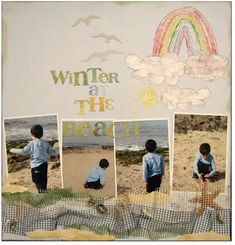 an altered collage with three pictures of children on the beach