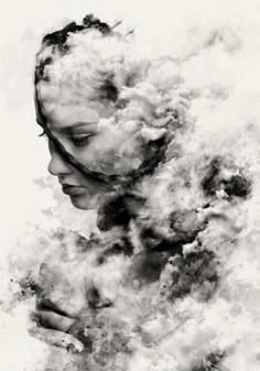 a woman with her head in the clouds