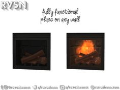 two fireplaces with logs in them and the words fully functional place on any wall