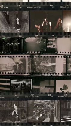 many black and white images are shown in this photo collage, with the film strip overlaying them