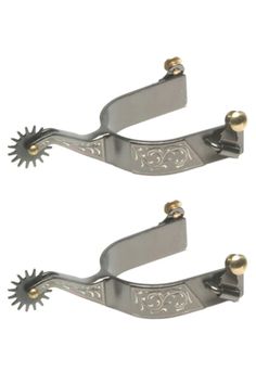 two silver metal handles with gold accents