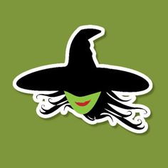 a witch sticker on a green background