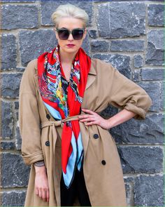 Red Gallop Silk Scarf, Large Square This design developed from a drawing about horses galloping free and elegant.Silk twill is beautiful to wear, it has a matt finish and a lovely comfortable soft feel This is a square scarf which is very versatile as a neck scarf or as a beautiful shawl. Could also be worn as a top, tie two corners around your neck and bring the 2 corners around the front of the neck also and make a soft knot . Use a belt at the waist. See image in Lookbook Silk twill is beauti Silk Scarf Street Style, Scarf Street Style, Waist Scarf, Horses Galloping, Red Silk Scarf, Silk Scarf Style, Large Silk Scarf, Scarf Style