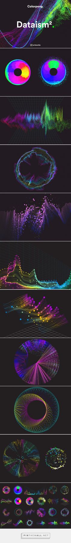 an array of different colored lines and shapes