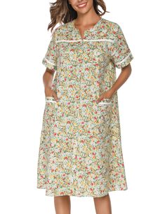 Grandma Nightgown, Old Lady Nightgown, Moomoo Dress, Night Snap, Patio Dress, Modest Neckline, Muumuu Dress, House Coat, Belted Robe