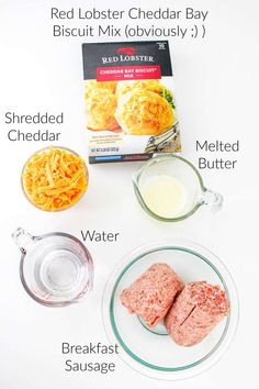 ingredients to make red lobster cheddar bay biscuit mix on a white background