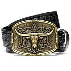 PRICES MAY VARY. [Cowboy Belts for Men Women] SANSTHS western belt with embossed pattern, classic and delicate, can showcase your western style. Cowboy belt for men women has great cow split leather belt strap and zinc alloy belt buckle, which is sturdy and long-lasting. Have SANSTHS western belts for men women and rock that western look! [ Texas-inspired cowboy belt ] Western belts for men women comes with 7 holes, easy in easy out. Cowboy belt fits through regular 1.5" wide belt loops on jeans Custom Leather Belts Western Men, Southwestern Leather Belt Buckles For Rodeo, Luxury Western Style Men's Belts, Western Brown Adjustable Belt Buckles, Longhorn Belt Buckle, Country Belts, Cowboy Belt Buckles, Mens Gadgets, Cowboy Belt