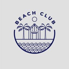 the beach club logo with palm trees and waves in front of it on a gray background