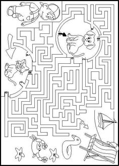 an animal maze with animals and fish in it