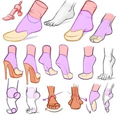 various types of feet and ankles with different positions to put them on the foot,