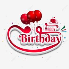 happy birthday card with red balloons and stars on the white background, illustration, design png and psd