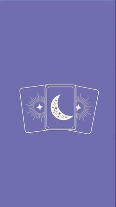 two cards with the moon and stars on them, one is in white against a purple background