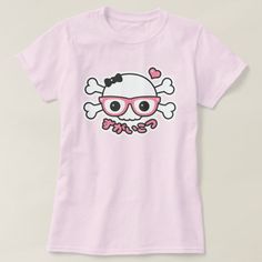 Creepy Cute Skull and Crossbones with Nerd Glasses T-shirt, Women's, Size: Adult L, Pale Pink Gender: female. Kawaii Shirt Design, Pastel Emo Outfits, Cutecore Shirt, Cute Core Outfit, Cute Skull And Crossbones, Yami Kawaii Outfit, Creepy Cute Outfits, Menhera Fashion, Goth Tshirt