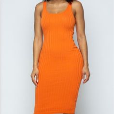 Super Comfortable With A Good Stretch Spring Ribbed Midi Mini Dress, Casual Orange Knee-length Bodycon Dress, Spring Orange Bodycon Midi Dress, Casual Stretch Orange Midi Dress, Casual Orange Stretch Midi Dress, Orange Ribbed Dress For Spring, Spring Orange Ribbed Dress, Chic Orange Midi Bodycon Dress, Orange Knee-length Bodycon Dress For Spring