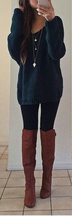 #fall #fashion / dark green + knit boots Boating Outfit, Fashion 2017, Passion For Fashion, Autumn Winter Fashion