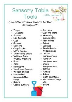 a poster with the words,'sensory table tools '