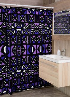 Unveiled African Shower Curtain Bogolan Print - Bynelo African Shower Curtain, Bath Tubs, Curtain Sizes, Printed Carpet, African Mud Cloth, Beautiful Curtains, African Pattern, Shower Stall, Grommet Curtains