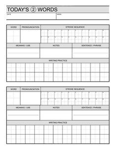 the worksheet for today's words is shown in black and white, which includes