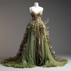 Fairy Gown, Forest Dress, Green Wedding Dresses, Fairy Wedding Dress, Nature Dress, Fairy Wedding, Fantasy Dresses, Theme Dress, Fantasy Gowns