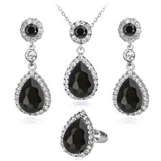 PRICES MAY VARY. Elegant Vintage Black Rhinestone Crystal Jewelry Set Necklace Earrings Rings for Women.This stunning black jewelry set features a tiered teardrop pendant necklace and matching earrings for a beautiful, cohesive look. Necklace is 18 inches , Earrings is 2 inches , Pendant 1.6 inch , Ring size is Adjustable , fits all !!!!!!! Material: Silver Plated ,Environmentally friendly Zinc Alloy , Rhinestone crystal. Versatile Style: The timeless design of this jewelry set makes it suitable Black Teardrop Earrings, Black Jewelry Set, Black Pendant Necklace, Earring Ring, Crystal Jewelry Sets, Crystal Pendant Necklace, Set Necklace, Black Pendant, Teardrop Pendant