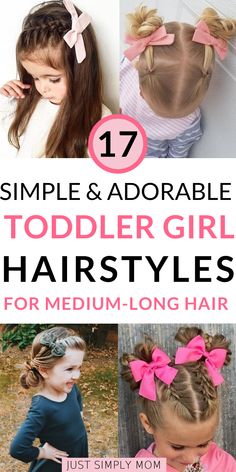 Toddler Girl Hairstyles, Toddler Hair Styles, Easy Toddler Hairstyles, Easy Little Girl Hairstyles, Girls Hair Styles, Medium To Long Hair, Girl Hair Dos