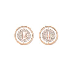 These diamond paved stud earrings in 18kt rose gold are part of the Move Lucky collection. | Messika Womens Lucky Move Rose Gold Diamond Pavé Stud Earrings Valley Fair, Business Outfit, Evening Attire, Diamond Earrings Studs, Diamond Studs