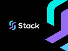 the logo for stack is shown in purple and blue colors on a black background with an arrow