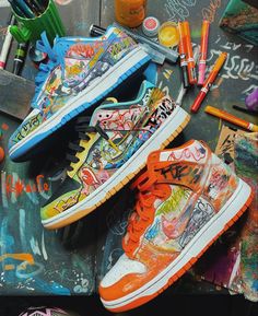 Dunks Sneakers, Custom Sneakers Diy, Painted Nikes, Painted Sneakers, Custom Nike Shoes, All Nike Shoes, Sneaker Art