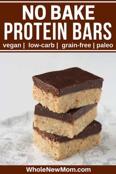 no bake protein bars stacked on top of each other