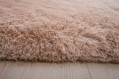 an area rug is shown on the floor with light colored wood grained surfaces and soft shag