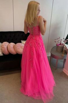 Prom Dresses Hot Pink, Prom Dresses Hot, Hot Pink Prom Dresses, Formal Dresses Graduation, Spaghetti Strap Prom Dress, Long Prom Gowns, Pink Prom, Long Prom Dresses, Grad Dresses