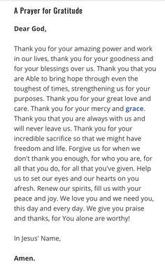 a prayer for gratitue with the words, thank you're god