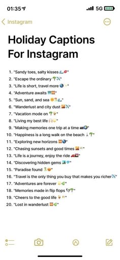 the holiday captions for instagram are displayed in this screenshoter's phone screen