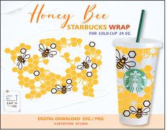 a starbucks cup with honeybees on it and the words starbucks wrap for cold cups