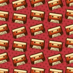 retro audio tape recorder pattern on red background