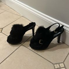 Gently Worn Luxury Winter Evening Heels, Elegant Closed Toe Heels For Winter, Elegant Open Toe Heels For Winter, Chic Coach Closed Toe Heels, Coach Evening Heels With Padded Heel, Coach Heels With Padded Heel For Evening, Luxury Coach Open Toe Heels, Coach Heels With Heel Strap And Round Toe, Elegant Coach High Heel Shoes