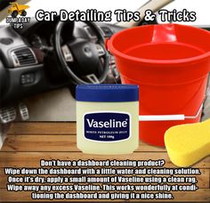 a car detailing tips and tricks poster with the words, do you have a dashboard cleaning product?