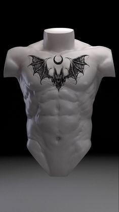 Chest Tattoo Bat, Sternum Tattoo Men, Gothic Chest Tattoo, Bat Chest Tattoo, Male Chest Tattoos, Bat Tattoo Ideas, Ancient Art Tattoo, Small Forearm Tattoos