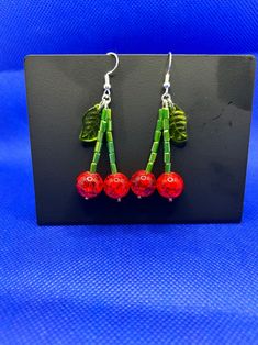 Glass Bead Cherry Earrings - Etsy Cherry Bead Earrings, Trendy Handmade Cherry Jewelry, Cute Handmade Cherry Jewelry, Handmade Cute Cherry Earrings, Bead Cherry, Trendy Handmade Cherry Earrings, Spartanburg Sc, Cherry Earrings, Ear Jewelry