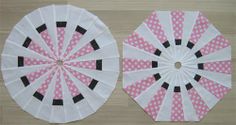 three pictures with different patterns and designs on them, one has a paper fan in the shape of a flower