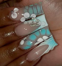 Morocco Nails, Future Nails, Long Acrylic Nail, Teal Nails, Colored Acrylic Nails, Long Acrylic, French Acrylic Nails, Girly Acrylic Nails, Cute Acrylic Nail Designs