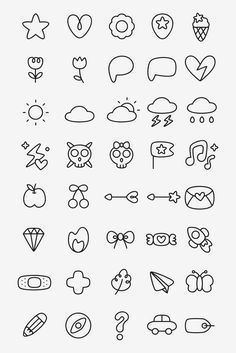 the different types of icons are shown in black and white, with one line drawn on it