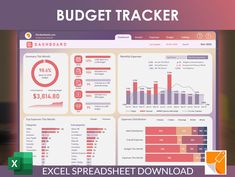 an excel spreadsheet dashboard with the text budget trackerr on top of it