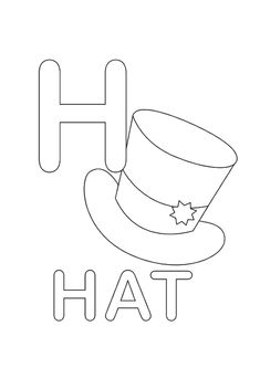 the letter h is for hat coloring page