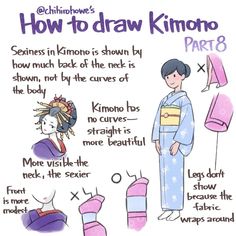 an illustrated poster with instructions on how to draw kimono for beginners, part 8