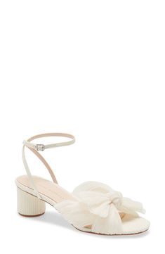 An airy crepe fabric delivers vintage charm to a sandal with a block column heel and delicate bow at the toe. Style Name:Loeffler Randall Dahlia Knotted Sandal (Women). Style Number: 6285025. Jimmy Choos, Loeffler Randall Shoes, Bow Sandals, Bow Heels, Ivory Pearl, Loeffler Randall, Fabric Gift Bags, Pretty Shoes, Ankle Strap Heels