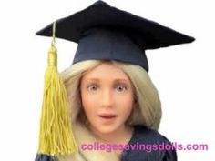 a doll wearing a graduation cap and gown with a tassel on it's head