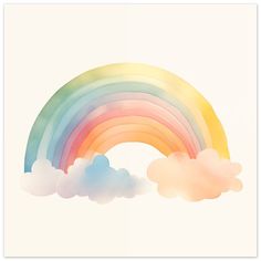 a rainbow is in the sky with white clouds and blue, yellow, pink, green, orange